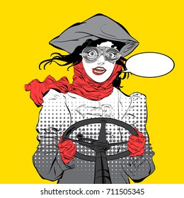 Young smiling driver.. Girl pilot. Woman pilot. Air sport. Smiling pilot. Concept idea of advertisement and promo.