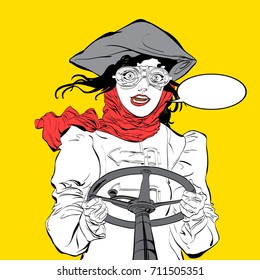 Young smiling driver.. Girl pilot. Woman pilot. Air sport. Smiling pilot. Concept idea of advertisement and promo.