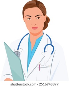 jovem sorridente médico feminino, Personagem médico feminino