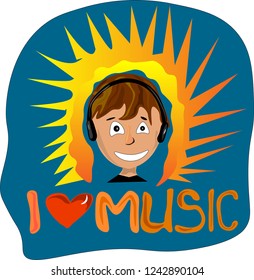 young smiling guy in headphones listening to music