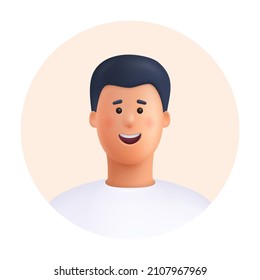 Joven sonriente Adam avatar.  
Ilustración de caracteres de personas vectoriales 3d. Dibujo de estilo mínimo.