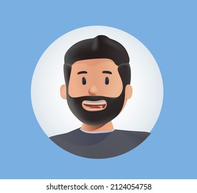 Young smiling man avatar. 3d vector people character illustration. Cartoon minimal style. 3D illustration of smiling people close up portrait. Business man, profile icon. 3D vector free to edit.