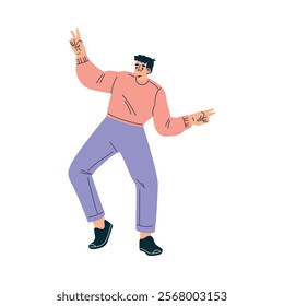 Young Smiling Man Character Dancing Moving Body Vector Illustration