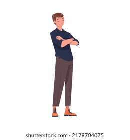 Young Smiling Man with Folded Arms in Standing Pose Vector Illustration