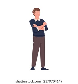 Young Smiling Man with Folded Arms in Standing Pose Vector Illustration