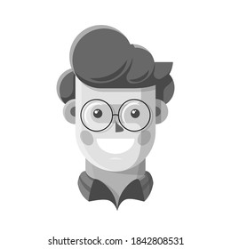 Young smiling man vector portrait. Cartoon vector clip art of a handsome man in glasses. Black and white handdrawn sketch of an avatar profile image of cheerful person with a stylish hairstyle