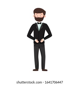 Young Smiling Man Wearing Evening Wear at Red Carpet Event Vector Illustration