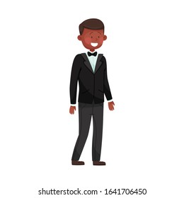 Young Smiling Man Wearing Evening Wear at Red Carpet Event Vector Illustration