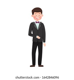 Young Smiling Man Wearing Evening Wear at Red Carpet Event Vector Illustration