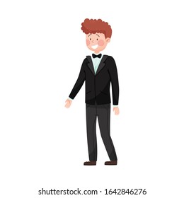 Young Smiling Man Wearing Evening Wear at Red Carpet Event Vector Illustration