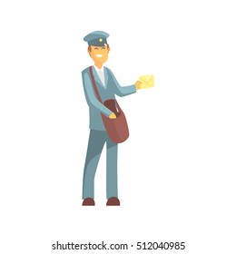 Joven Postman Sonriente En Uniforme