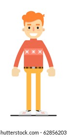 Young smiling redheaded guy character isolated on white background vector illustration. People personage in flat design.