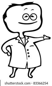Young smiling scientist in cartoon type isolated on white - vector illustration