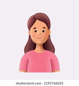 Young smiling woman avatar. 3d cartoon vector people character illustration. 