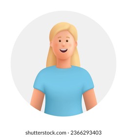 Young smiling woman with blond hair avatar. 3d vector people character illustration. Cartoon minimal style.