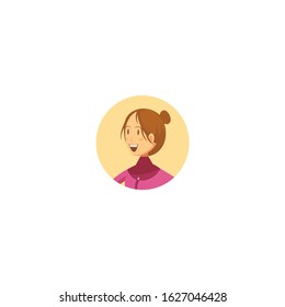 Young smiling woman cartoon style round avatar icon Vector
