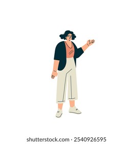 Young Smiling Woman Character in Standing Pose with Gesture Vector Illustration