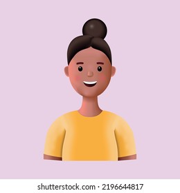Young smiling woman with dark skin avatar. 3d cartoon vector people character illustration. 