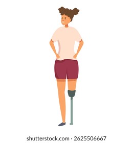 Young smiling woman with disability standing with prosthetic leg, body positive concept vector illustration