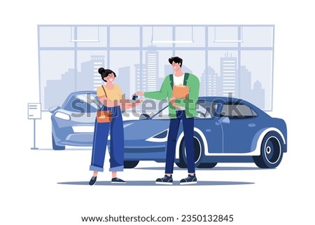 Young Smiling Woman Getting Key To A New Car