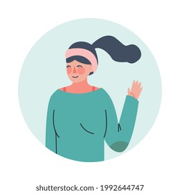Young Smiling Woman Making Positive Hand Gesture in Circular Frame Vector Illustration