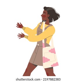Young Smiling Woman Outstretching Her Arms Showing Positive Hand Gesture Vector Illustration