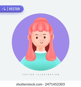 Young smiling woman with pink hair avatar isolated background. 3d vector people character illustration. Cartoon minimal style.