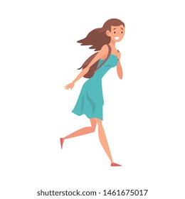 Young Smiling Woman Running with their Bag to Catch Flight, Passenger in Hurry at Airport Vector Illustration