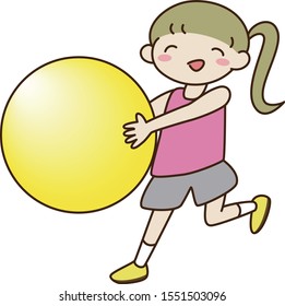 Young smiling woman training with balance ball in gym
