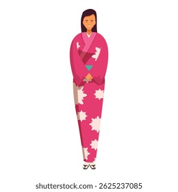 Young smiling woman wearing traditional japanese kimono with floral pattern