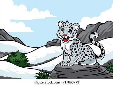 young snow leopard in the snowy mountain