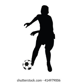 Young soccer player vector silhouette. Running football player, teenager, young boy