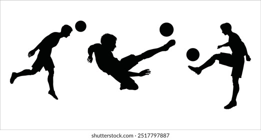 young soccer players football. Silhouette of a male soccer player kicking a ball.football player. ball. game. football field. sport.