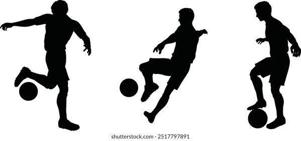 young soccer players football. Silhouette of a male soccer player kicking a ball.football player. ball. game. football field. sport.