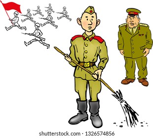 Young soldier with broom