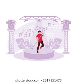 The young soloist looks good on stage. Trend Modern vector flat illustration.