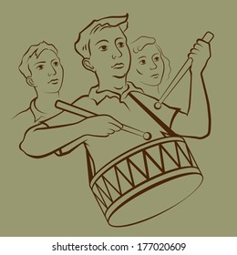Young soviet drummer on parade vector illustration