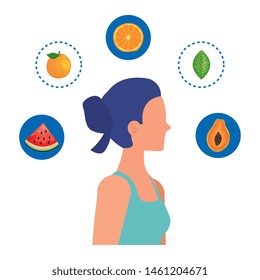 young sport woman with healthy food