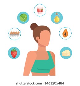 young sport woman with healthy food