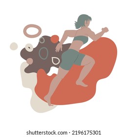 Young sport woman running vector illustration.