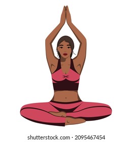 A young sports girl in the lotus position is engaged in yoga. Vector. Graphics. Design. Template for a web resource.