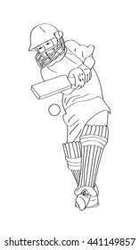 Young sportsman. Boy playing cricket. The popular team game. The player hits the ball bat. Sketch. Vector.