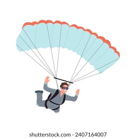 Young sportsman cartoon character enjoying skydiving extreme sports hobby vector illustration