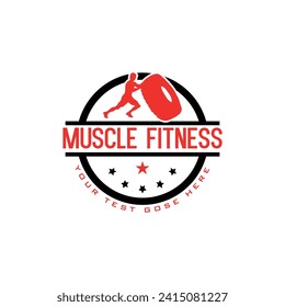 Young sportsman push tire do workout exercise in gym.Crossfit and weightlifting.logo design