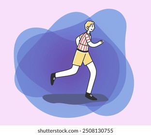 Young sportsman running marathon flat vector illustration. Athlete training outdoors. Lifestyle and sport concept