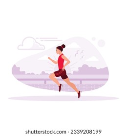  young sportswoman jogging in sportswear. Active lifestyle concept. Trend Modern vector flat illustration