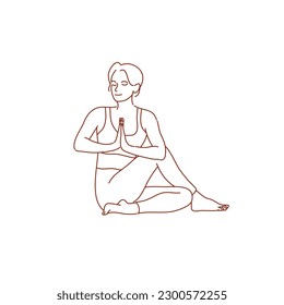 Young sporty attractive woman practicing yoga.Hand drawn doodle illustration on white background.