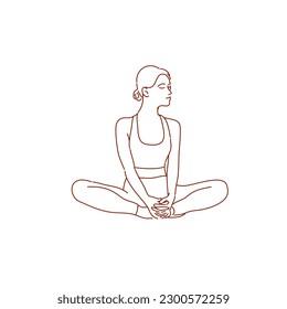 Young sporty attractive woman practicing yoga.Hand drawn doodle illustration on white background.