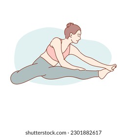 Young sporty attractive woman practicing yoga, hand drawn doodle on white background 