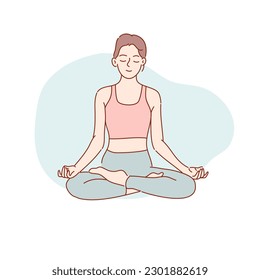 Young sporty attractive woman practicing yoga, hand drawn doodle on white background 